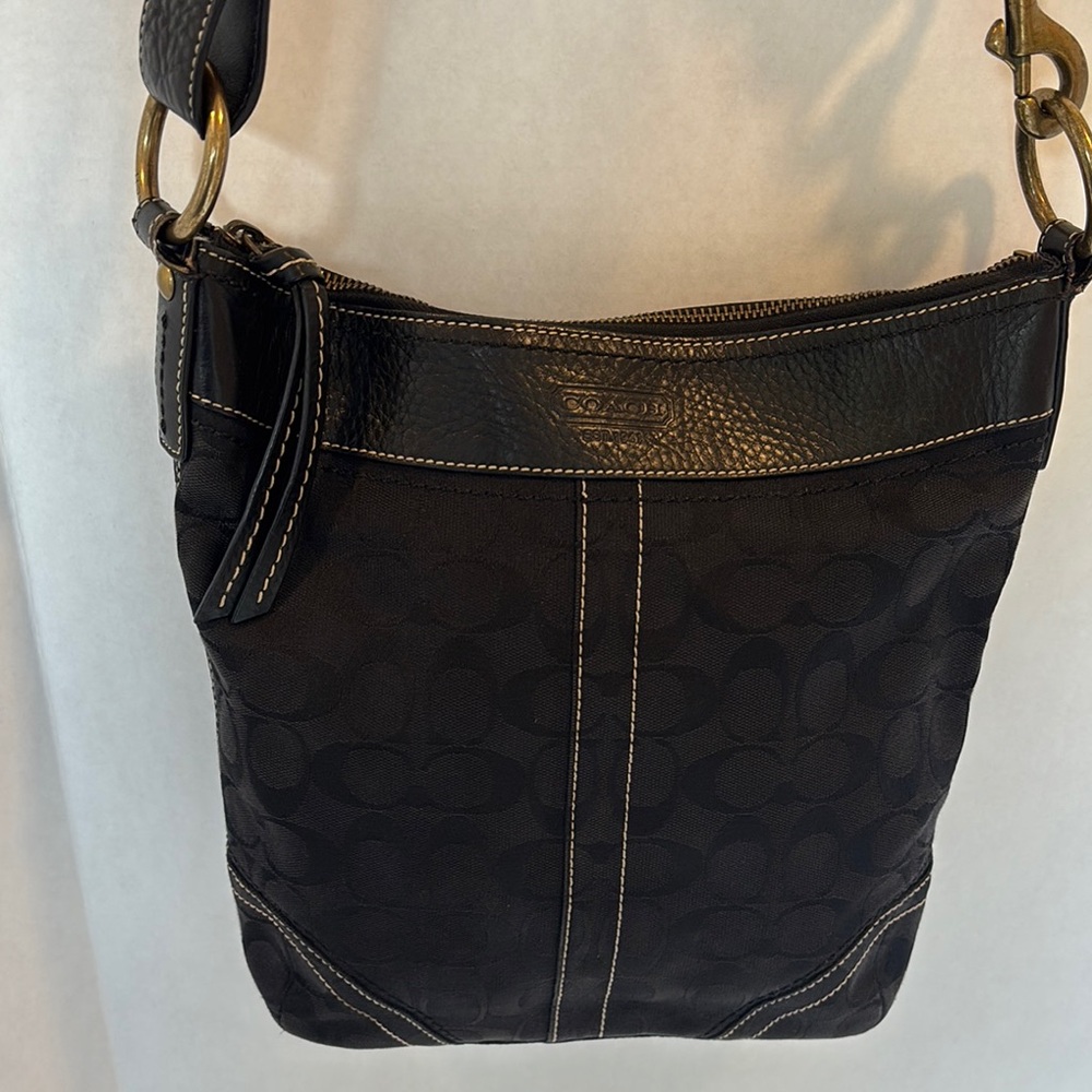 Coach Black Shoulder Bag with Brass Hardware Zip Top with Open Inside